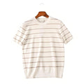 Summer Vintage Round Neck Comfortable Casual Layers Knit Clashing Stripes Short Sleeve Business Casual Men's T-Shirt