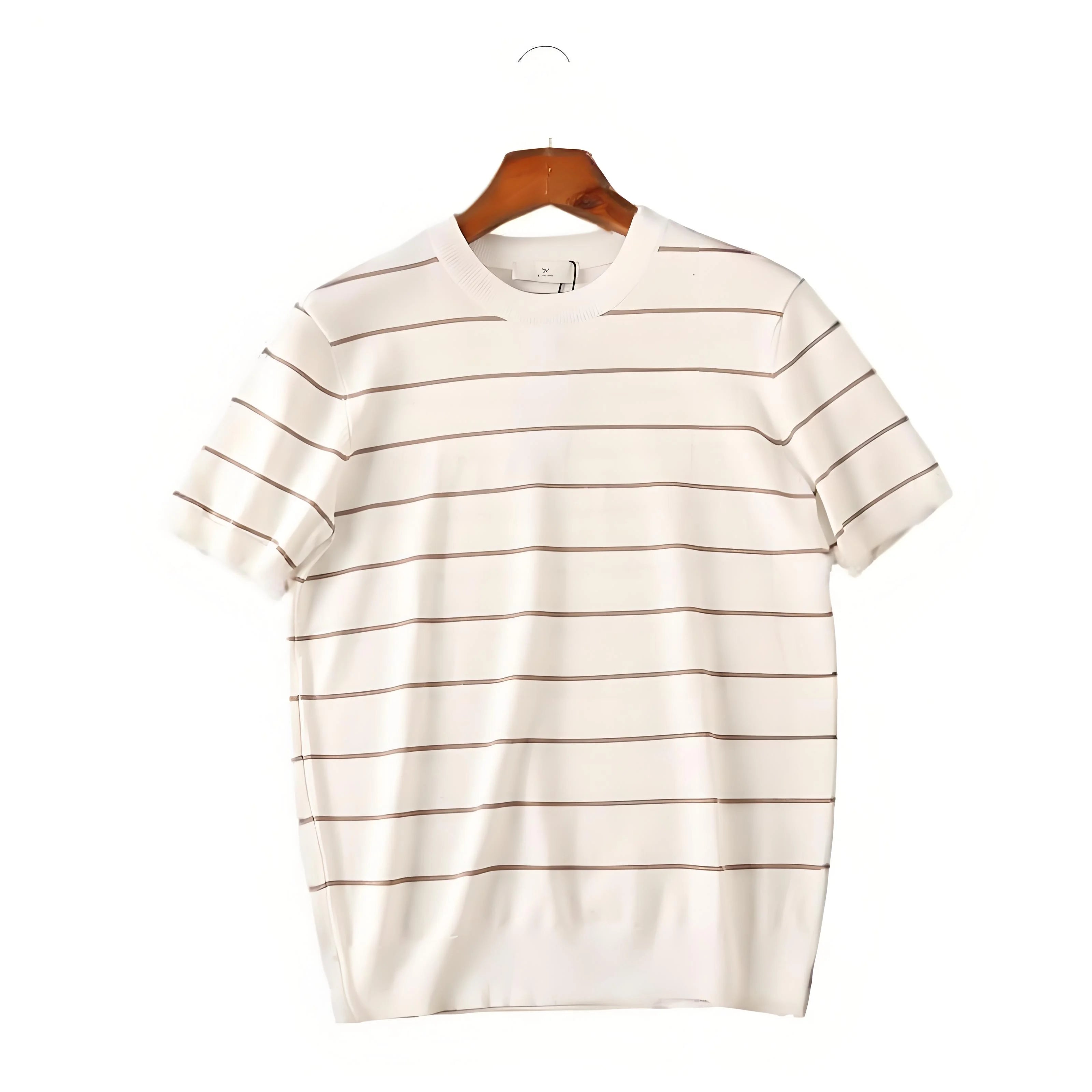 Summer Vintage Round Neck Comfortable Casual Layers Knit Clashing Stripes Short Sleeve Business Casual Men's T-Shirt