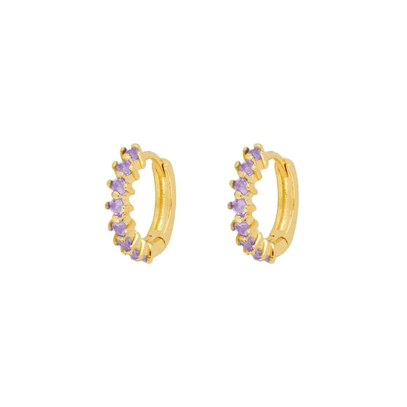 925 Sterling Silver CZ Pave Huggie Earrings Dainty Colorful Earrings