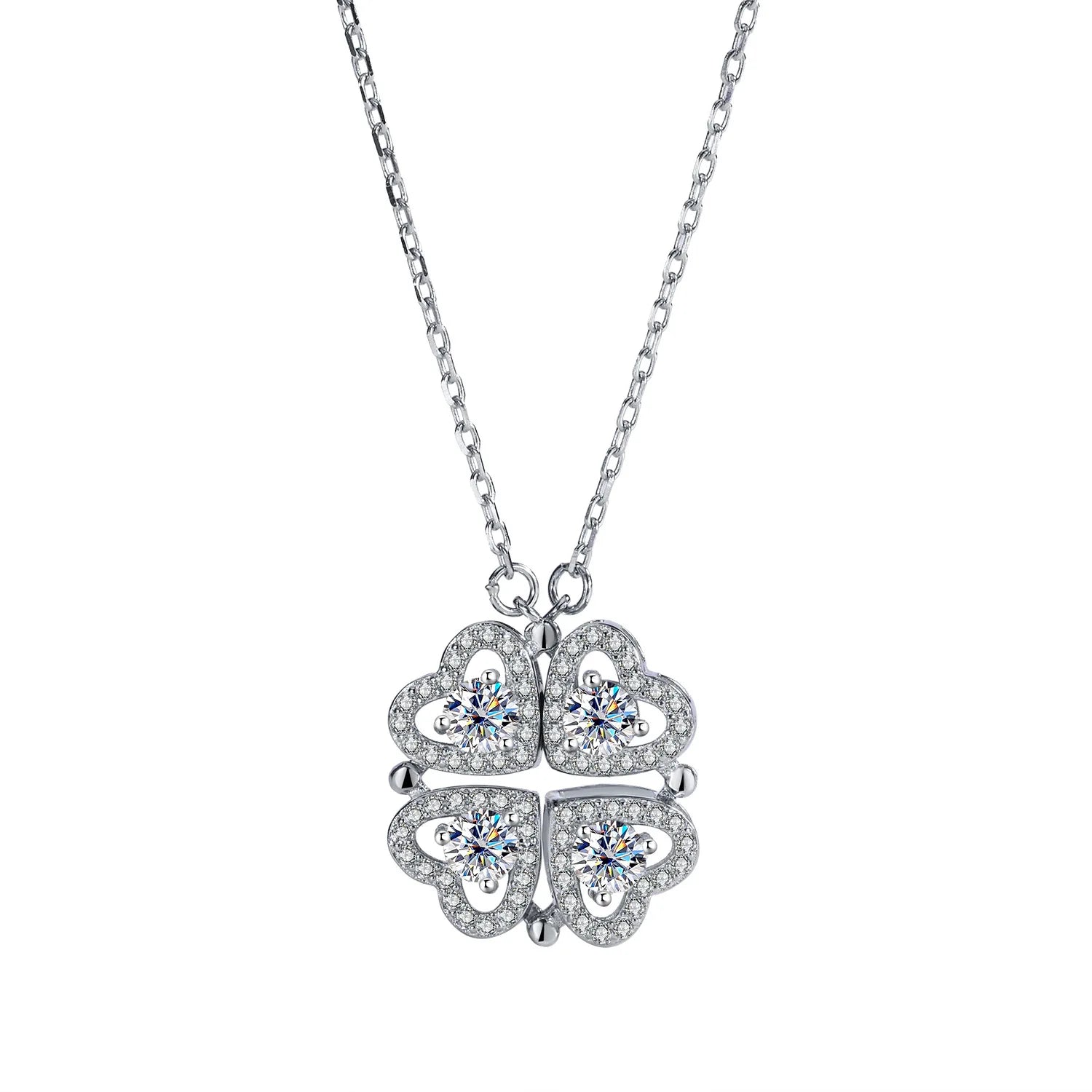 Factory Wholesale 1.2 Carat Foldable Heart Shape Clovers Shape Transform Moissanite Necklace With GRA Certificate for Women