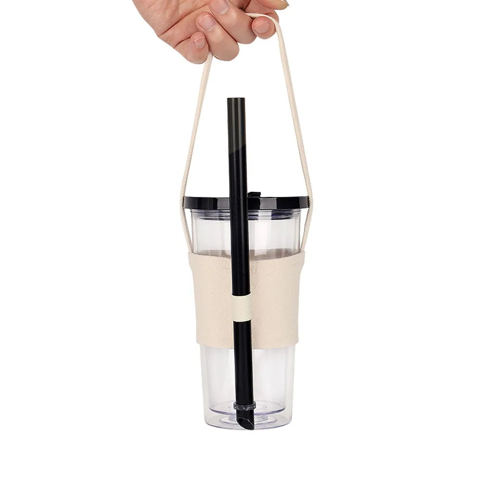 24oz Double-Wall Insulated Eco-Friendly Tumbler with Spill-Proof Lid and Straw Reusable Plastic Boba Tea Cup Kit for Party Use