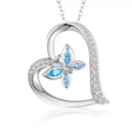 925 Sterling Silver Light Blue Butterfly Heart Pendant Necklace CZ Jewelry Gift for Mother's Day