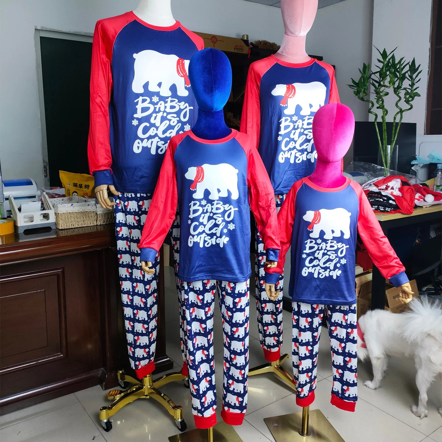 New Arrival 2022 Christmas Parent-child Long Sleeve Clothes Set Bear Print Family Christmas Pajamas