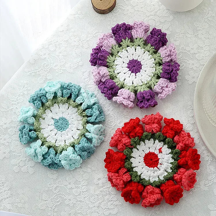 Customized DIY Crochet Cup Coaster Placemat Pad Tea Mug Tufted DIY Coasters Crochet Needle Kit  for Beginners