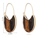 Fashion Chic Boutique Brass Alloy Unique Moon Shape Brown tiger Eye Stone Faceted Pendant Dangle Earring Women Earrings Jewelry
