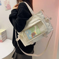 Casual College Style Women Shoulder Bags Simple High Capacity Student Girls Messenger Bag Transparent Badge Display Ladies Tote