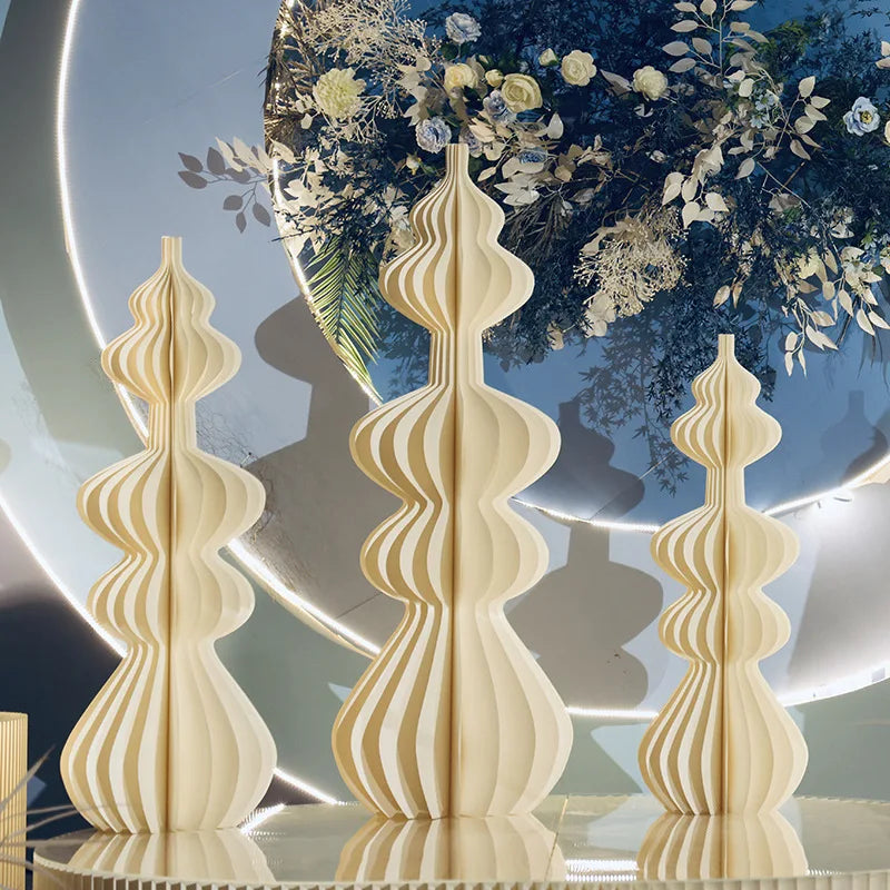 Cylindrical Wedding Display Stand White Foldable Display Decoration Paper Stand