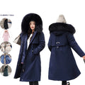 2022 New Parker Parka Quilted Waterproof Windproof Adjustable Waist Fur Collar Winter Jacket Women Maxi Long Hooded Stripe