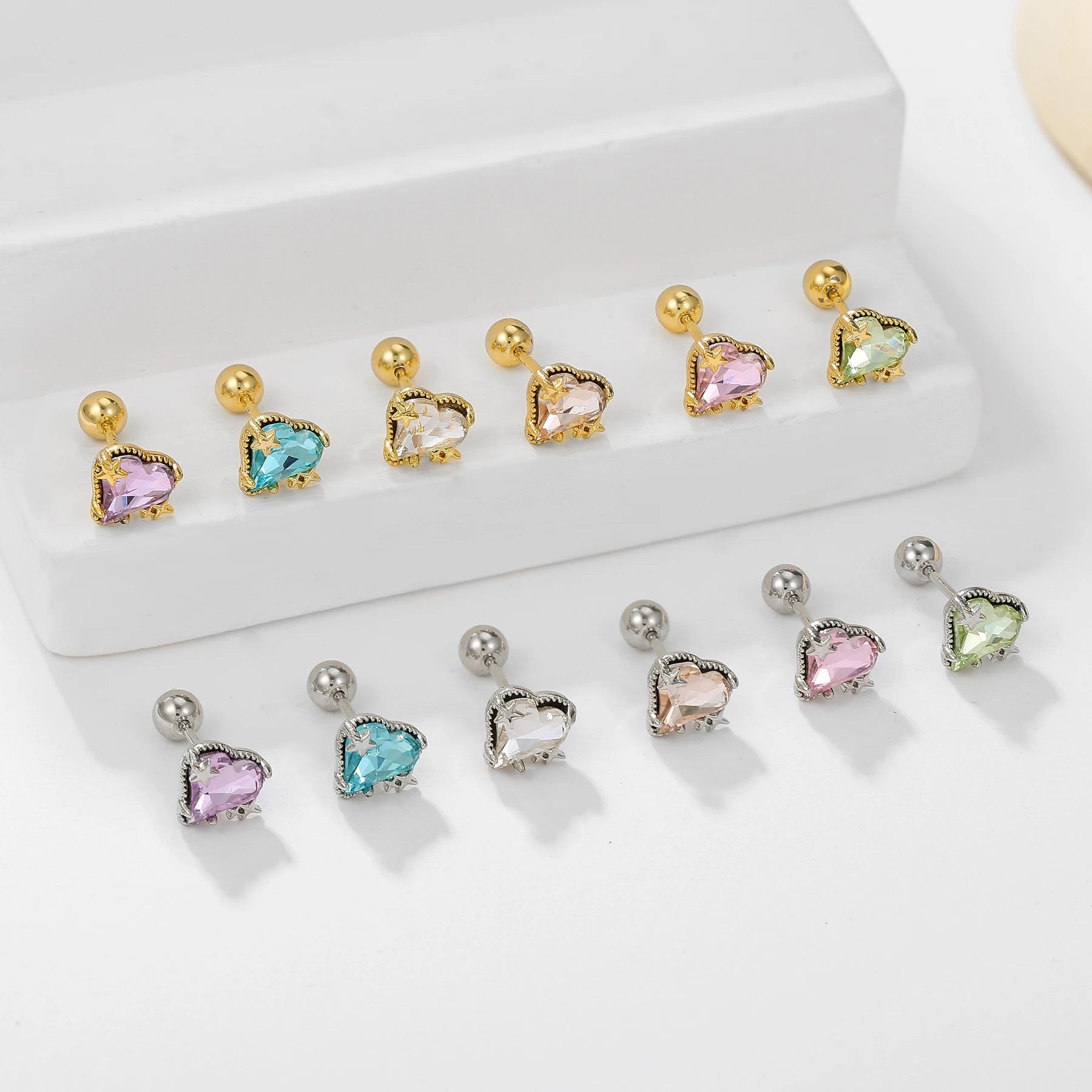 Dainty Heart Shape Stud Earrings Vibrant 3A Zircon Titanium Hypoallergenic Bridal Jewelry Set for Wedding