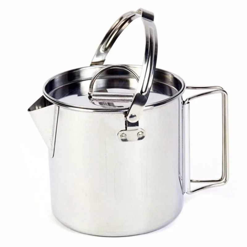 Outdoor Stainless Steel Kettle Picnic Hanging Pot  Folding Handle Coffee Pot