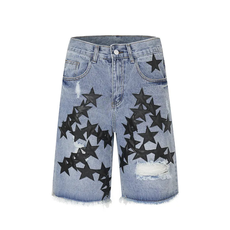 Custom Men Streetwear Oem Ripped Distressed Embroidery Denim Jeans Cotton Shorts for Mens Summer Denim Shorts Man