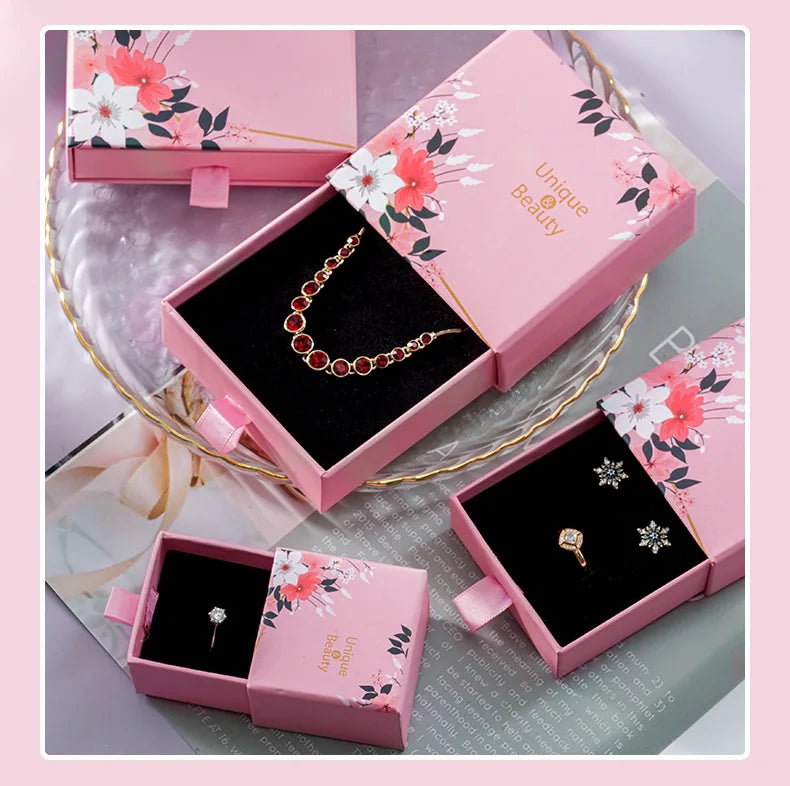 Wholesale Custom logo Jewellery Packaging Drawer Box Ring Earring Necklace Bracelet pink Black Cardboard Paper Jewelry Box