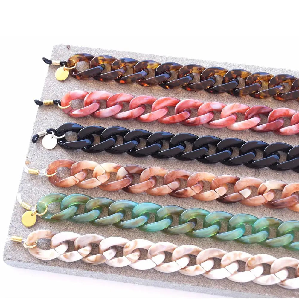 Fashion Hot Selling Big Flat Acrylic Acetate Bag Chain Necklace Sunglasses Chain Glasses Holder Chunky Eyeglass Chain