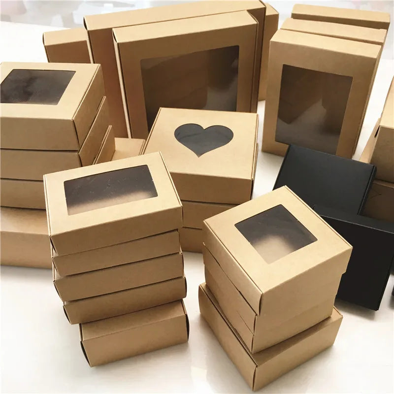 Paper Wedding Favor Gift Kraft Paper Candy PVC WindowsBirthday Party Supply Accessories Packaging Box
