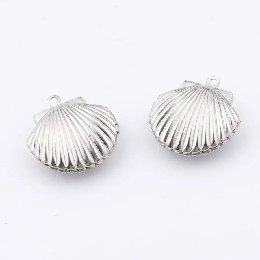 BASQUESUN Mirror Polished Stainless Steel Three-dimensional Shell Shaped Box DIY Customizable Engraved Pendant Accessories