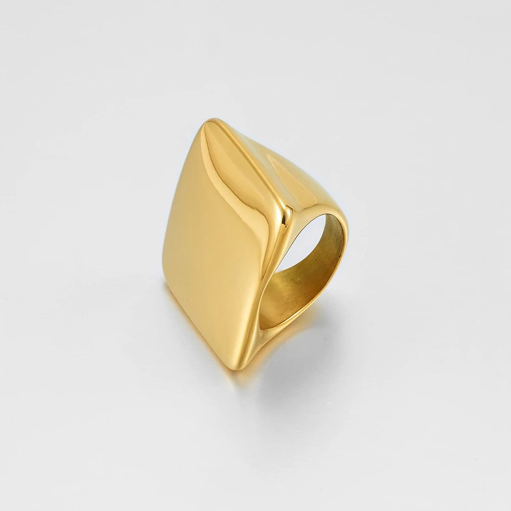 Wholesale 18K Gold Plated  Stainless Steel Jewelry Large Chunky Polished Square Ring Hiphop Punk for Men Women Ring R244442