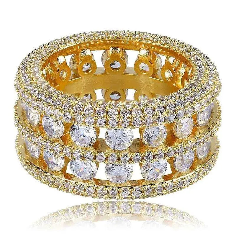 Jasen Wholesale 925 Sterling Silver Mens Ring Round Cut Halo Eternity Band with Diamond Gold Hip Hop Jewelry