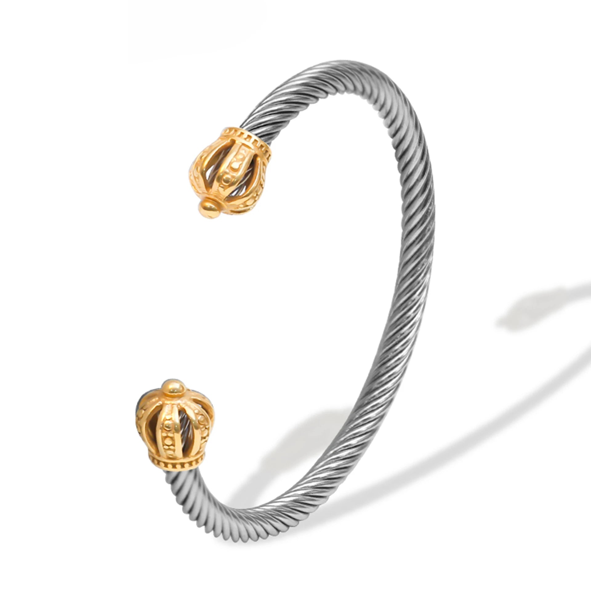 New Design 5mm Personalized C Shaped Open 18K Gold Plated Titanium Steel Crown Cuff Bracelet Bangles Fashionable Men Women
