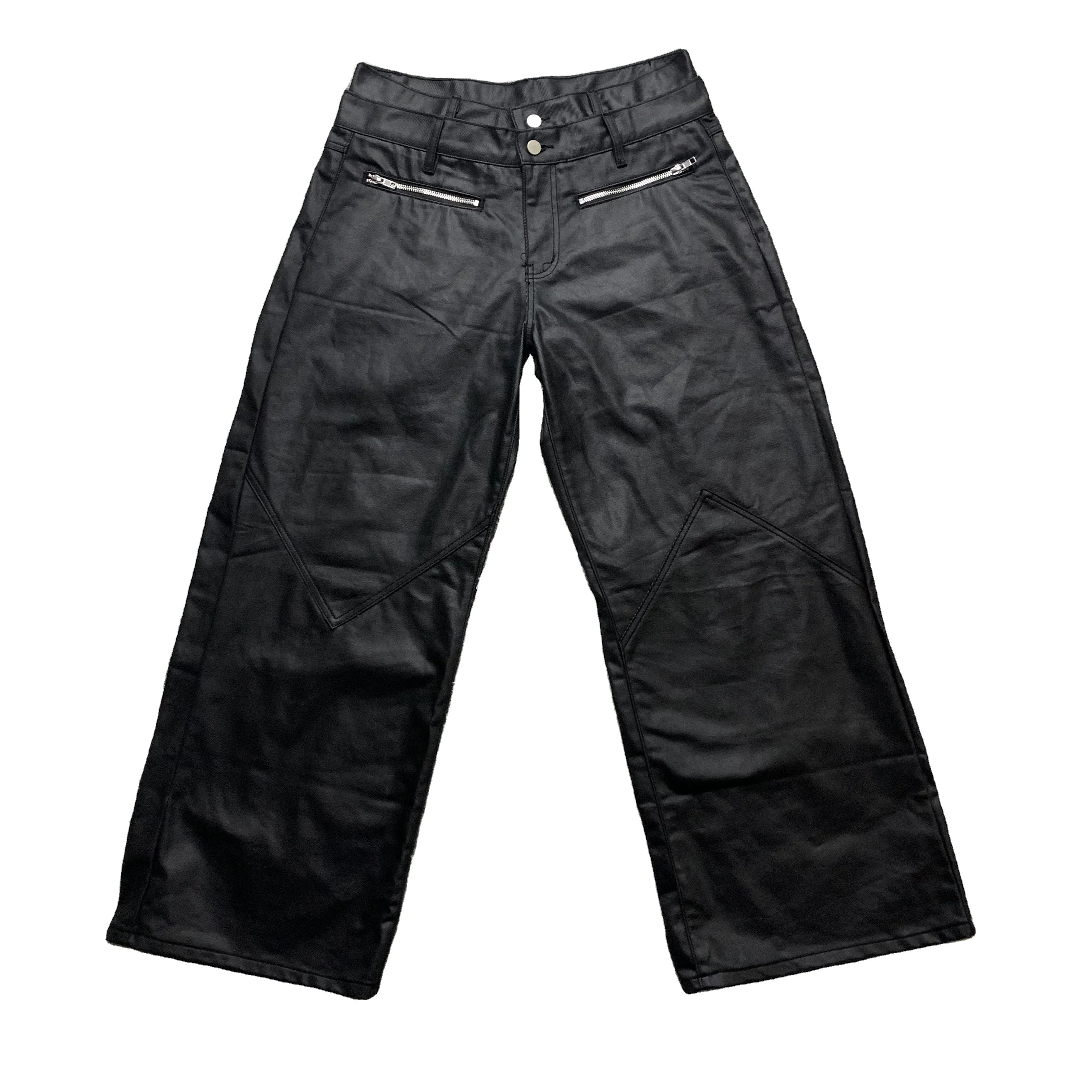 DENIMGUYS Mens Waxed Denim Trouser Custom Multiple Pockets Coated Waxing Baggy Stacked Jeans Men