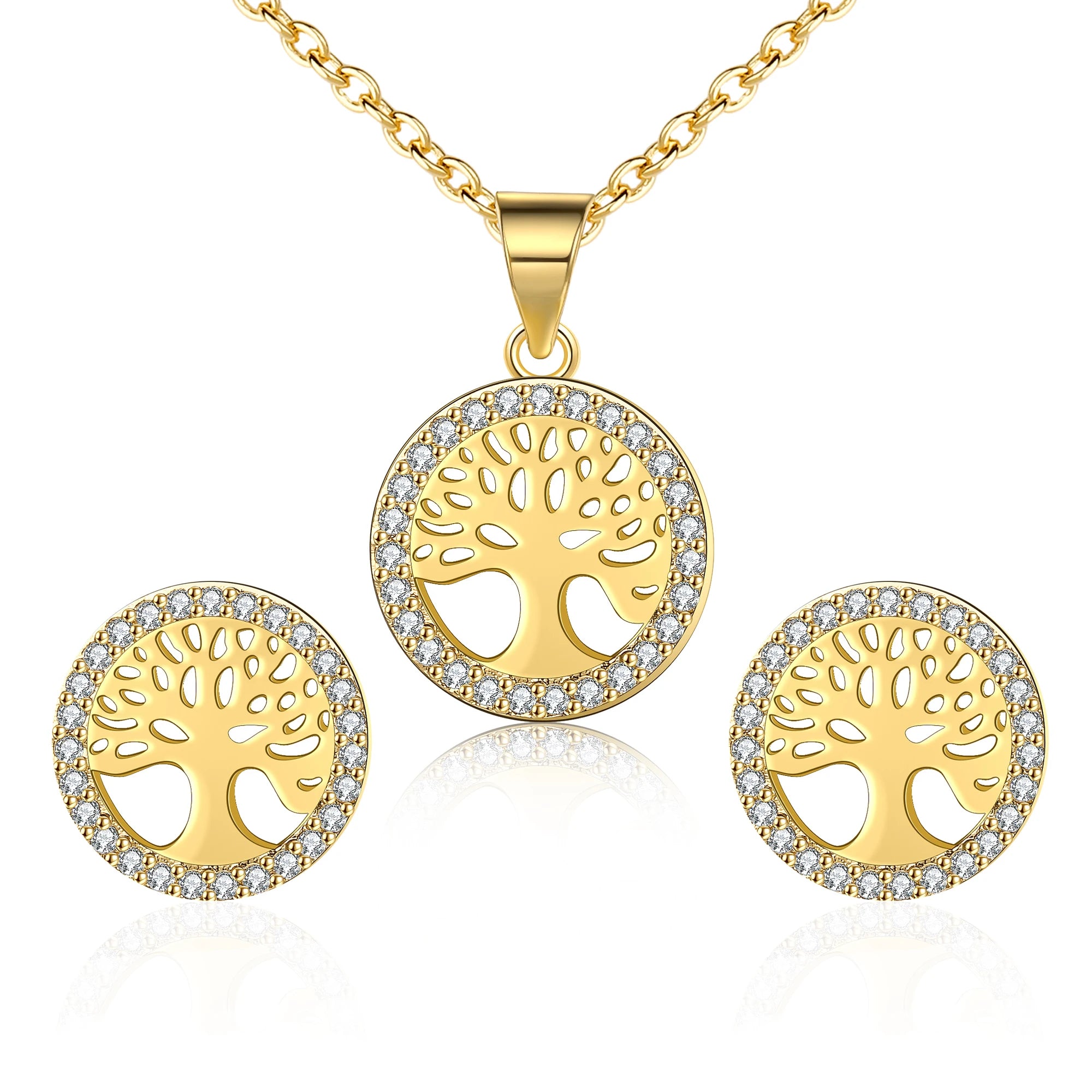 Wholesale Custom Vintage Bridal Tree of Life Gold Plated Zircon Jewelry Set for Women-Wedding Engagement Gift