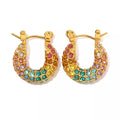 Wholesale 18k Gold Plated Trendy Statement Large Bling Colorful CZ Diamond Huggie Hoop Earrings Stainless Steel Gift for Girls