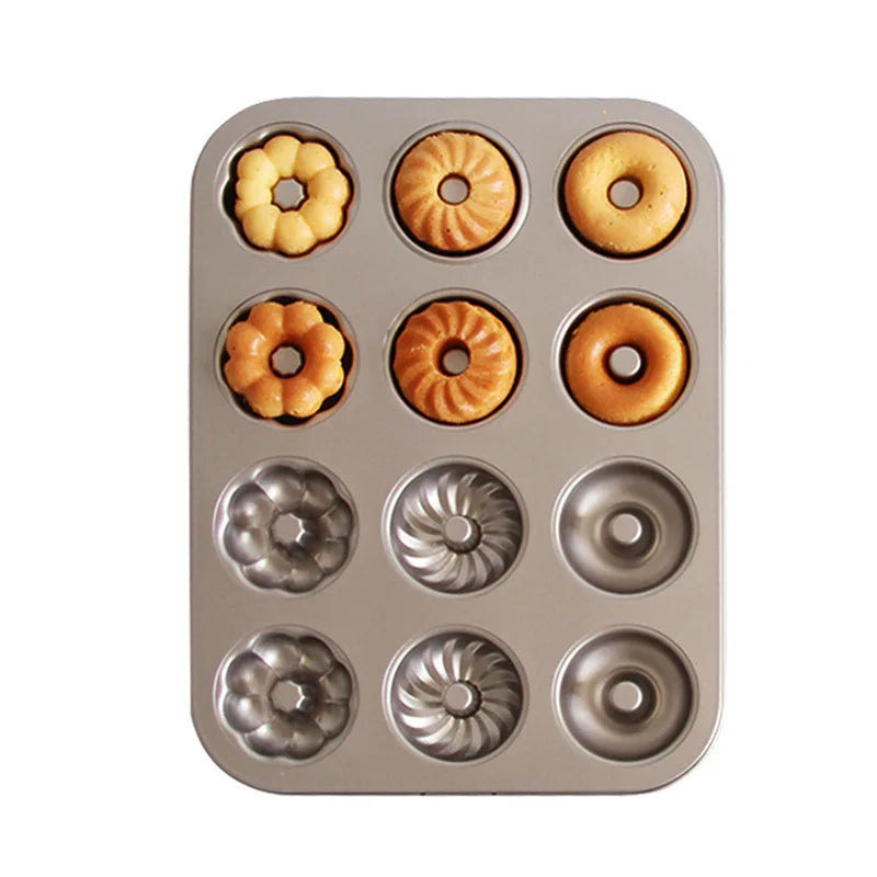 12 Cups Doughnut Mold Non-stick Carbon Steel Cake Pan Cookies Mould Tray Muffin Cupcake Donut Dessert Baking Mold
