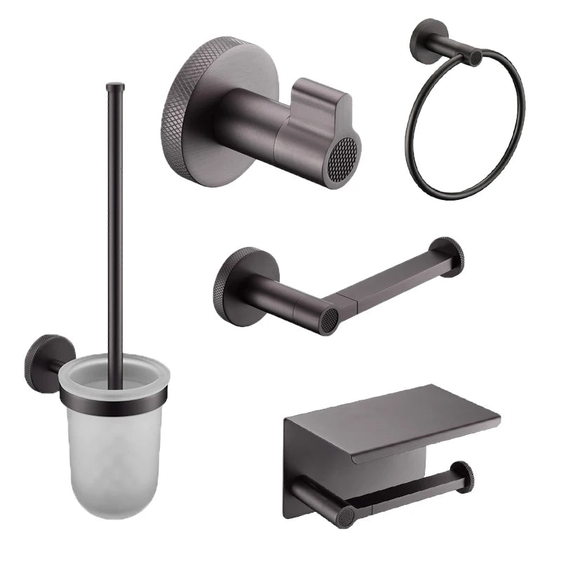 Modern Premium Gun Grey Brass Toilet Paper Holder with Towel Ring and Toilet Brush Newest Bathroom Accessory