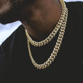2021 New Fashion Yellow Gold 12mm Link Chain Hip Hop Necklace with Prong Set Iced Cubic Zirconia for Engagement & Wedding Gift