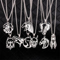 Hiphop Gold Stainless Steel Round Cut Out Punk Style Hollow Eagle Animal Wolf Head Pendant Sweater Necklace for Men