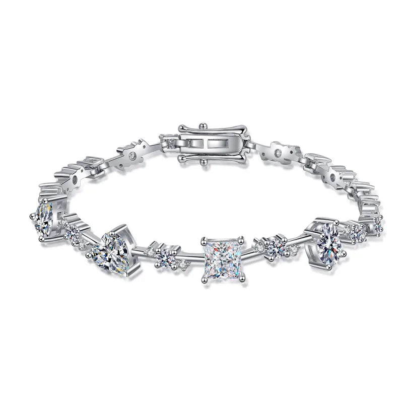 Fine Quality Multi Shapes Vvs Lab Grown Moissanite Diamond Bracelet 925 Sterling Silver Tennis Bracelet for Women