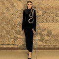 New Sexy Long Sleeved Luxury Diamond Bodycon Midi Bandage Elegant Evening Party Vestidos Formal Occasion Wholesale Women Dress