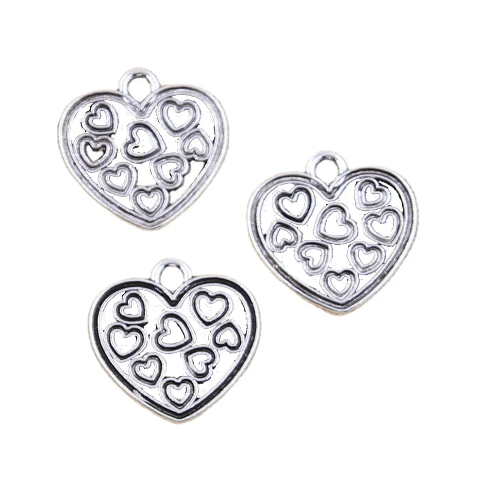 Charms Hollow Heart 19x19mm Handmade Making FitVintage Tibetan Silver Color PendantsDIY for Bracelet Necklace
