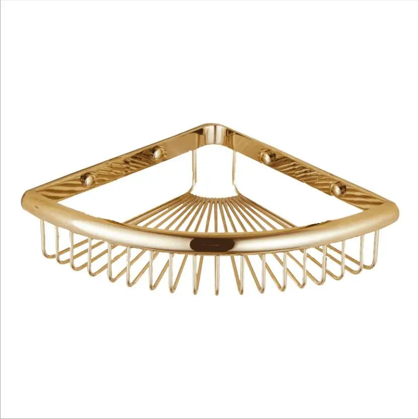 Black Brass Wall-Mounted Shower Corner Shelf Bathroom Brushed Gold Organizer Rack Waterproof Metal Shower Caddy Hotels Kitchens