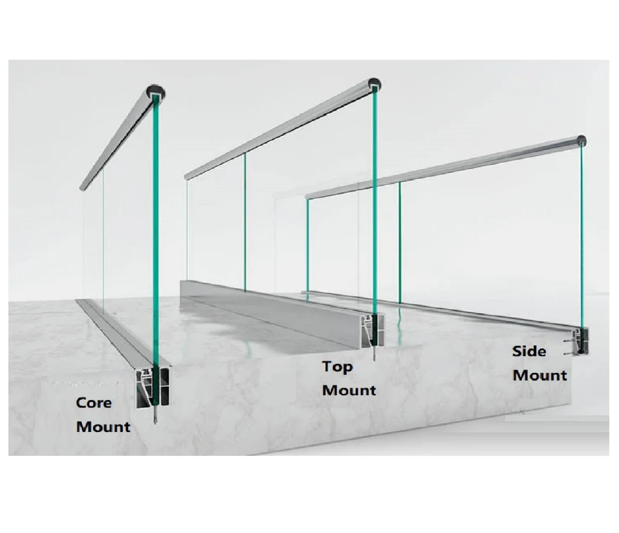 Mill Aluminum U Channel Deck Stair  European  Glass Railing for square Frameless Railing Aluminum Prices Railings
