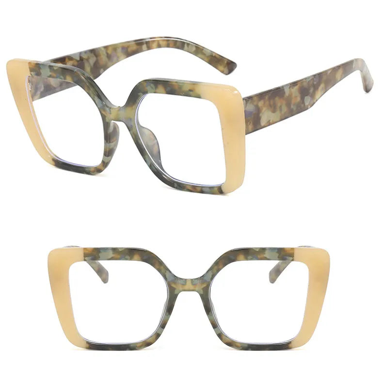DL Women's PC Square Frame Anti-Blue Light Color Blocked Flat Eyeglasses for All Face Shapes