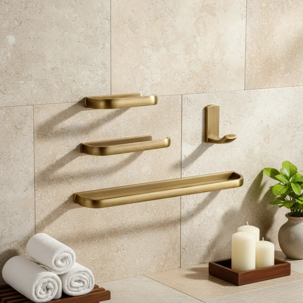 HOMEDEC 4-Piece Brass Toilet Paper Holder Towel Bar Robe Hook Wall Mount Antique Brushed Gold Bathroom Accessory Set