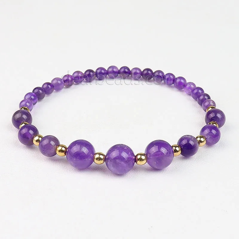 Natural Colour Amethyst Crystals BraceletGraduated Stone Healing Durable Stretch Cord Bracelets for Women Gift