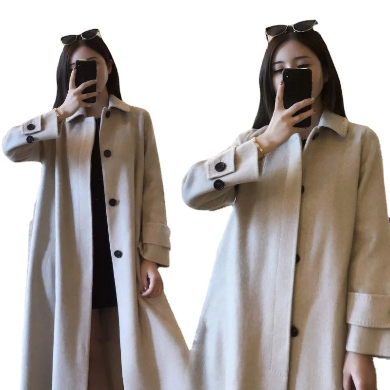 S-2XL Coffee Color Long Coat Women's Small Short Spring and Autumn New Temperament Korean Casual Small Suit Top