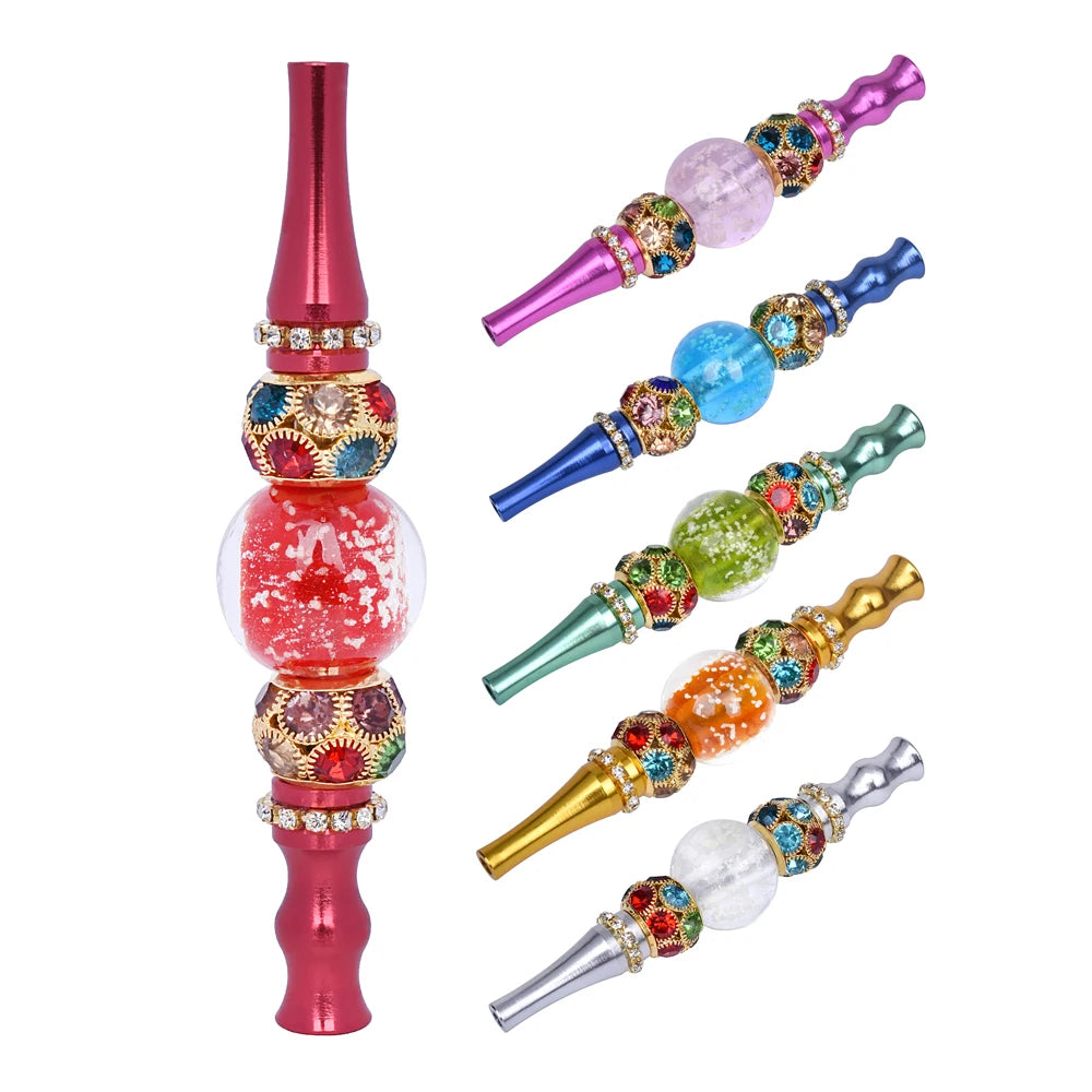 Luxury Shisha Filter Tip Hookah Mouthpiece with Man-Made Diamonds Mirror Finish Metal Jewelry Mouth Tips