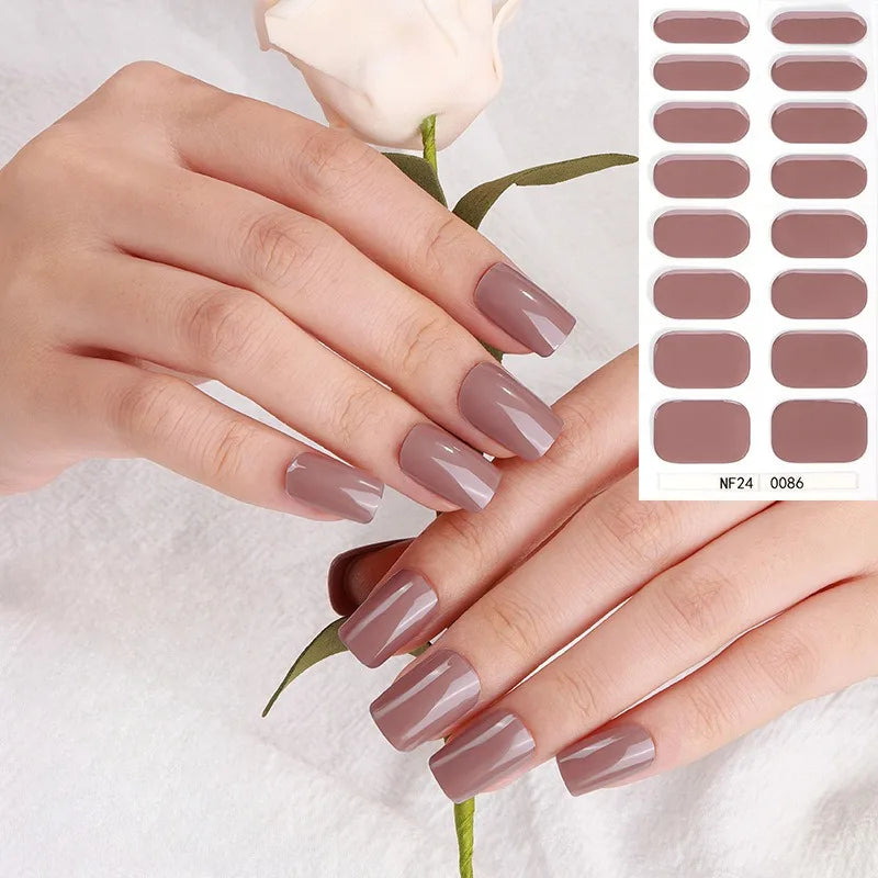 Uv Gel Resin Long Lasting Full Gel Nail Sticker Semi Cured Gel Nail Wraps Press on Nail Korean Wholesale NF240080-NF240087