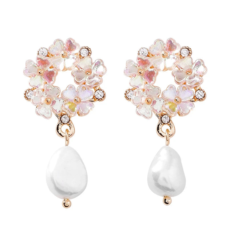 Women Jewelry Long Dangling Pearl Fashion Flower Earring Crystal Stone Trend Earrings 2021
