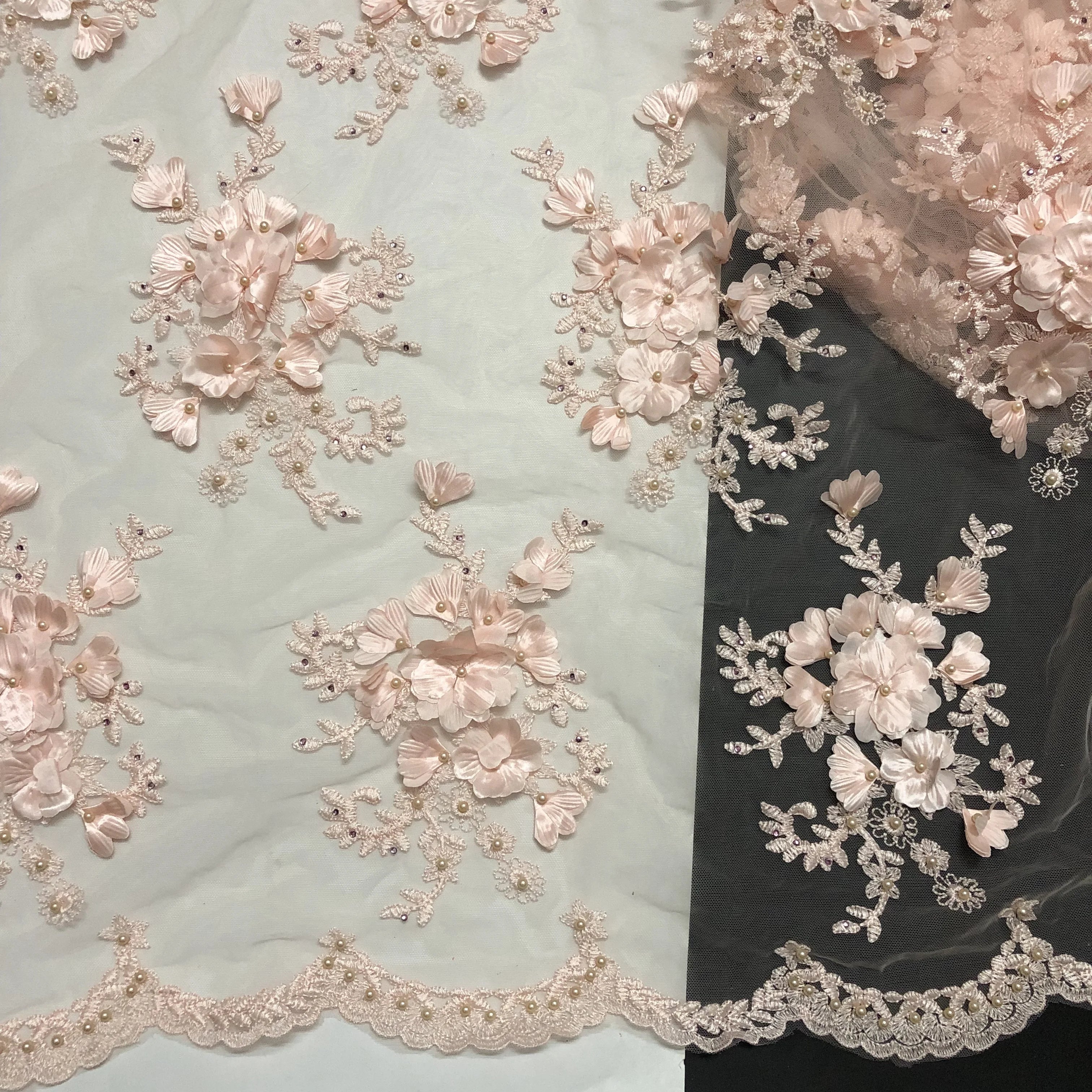 Multi Colors Embroidery 3D Flower Mesh Lace Fabric with Beads and Stones for Charming Dresses LT21893