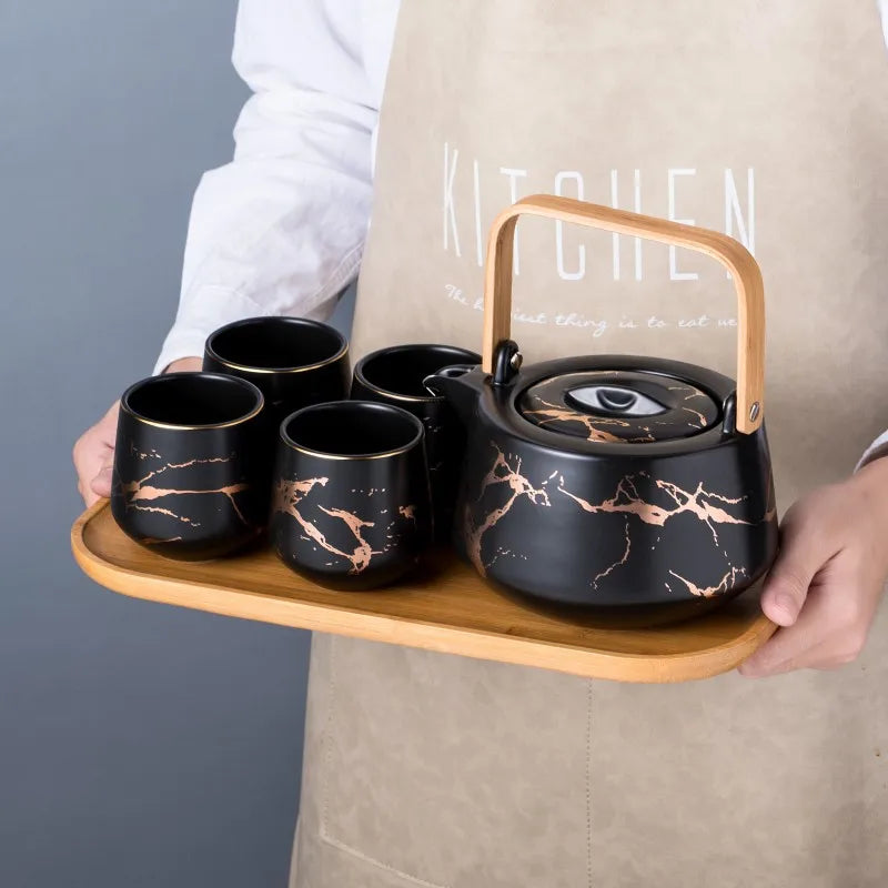 Dropshipping Light Luxury Afternoon Teapot  Simple British Cup Set European Small Luxury Coffee Set Water Kettle Coffee Cup Set