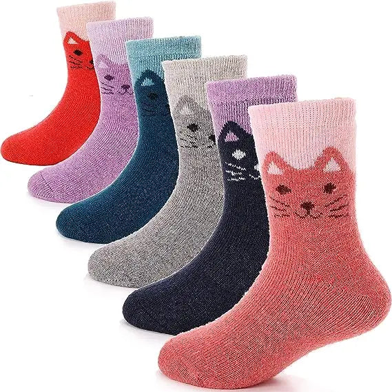 Warm Thick Thermal Crew Socks Heavy Gift Cute Animals Socks Kids Cozy Fuzzy Wool Hiking Cat Sock for Toddlers Boys Girls