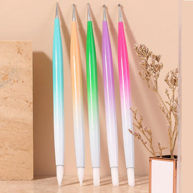Gradient Double-Ended 3D Carving Nail Art Brush Dotting Glitter Powder Painting Silicone Pen with Metal Handle