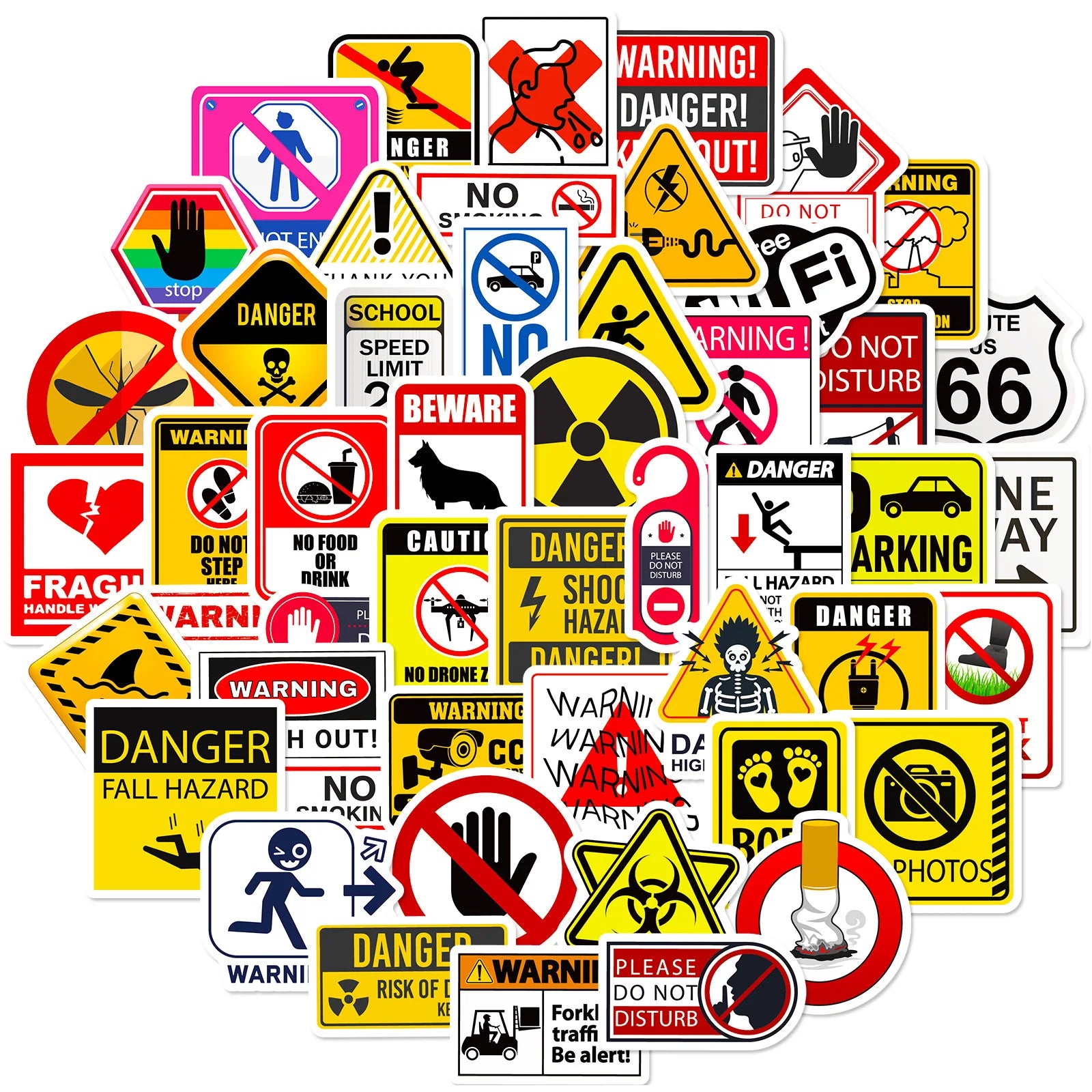 Newly 50PCS Full Series Safety Vigilance Security Notice Warning Sign Sticker
