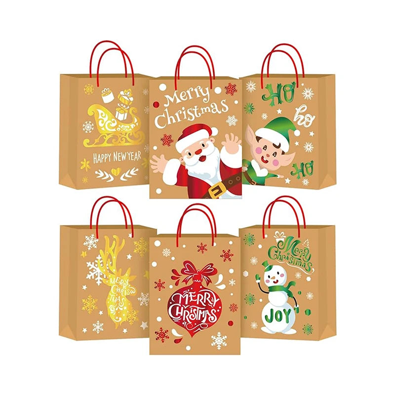 Traditional Paper Gift Bags with Christmas Prints Christmas Paper Candy Bags for Xmas Party Favors