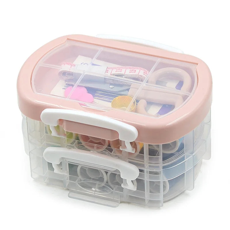 30-Piece Portable Mini Sewing Kit Household Handmade Needlework Large Three-Layer Cotton Metal Box Set for Travel for Hotels MegaBDM