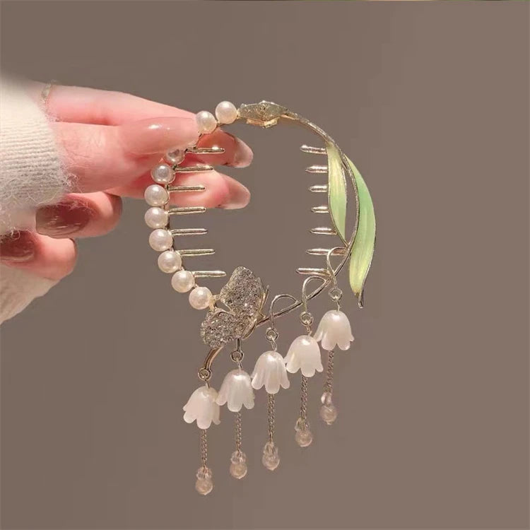 Flower Ponytail Button Meatball Head Plate Hair Clip for Women Crystal Rhinestone Hair Claw Women's Head Hairpin Pearl Hair Grab