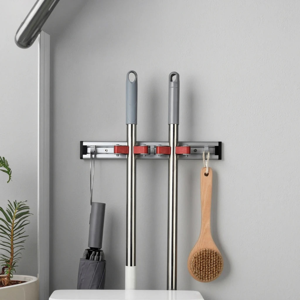 Heavy Duty Mop Broom Holder Wall Mounted Organizer Bathroom Garage Storage Tool Organizer Customizable Design OEM ODM